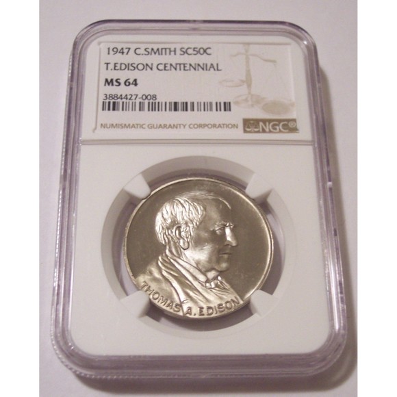 1947 C Smith So-Called 50 Cents Medal Thomas Edison Centennial MS64 NGC - Picture 1 of 2